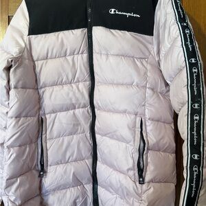 Champion Women's Light Pink Puffer Jacket with Black Trim